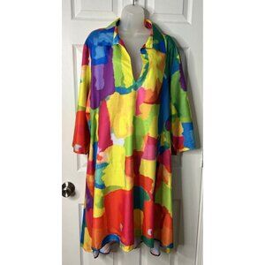 Chic Me 4XL Vibrant High-Low Dress - Collared Neckline, 3/4 Sleeves, NWOT